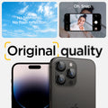AGL05205 - iPhone 14 Pro / 14 Pro Max Optik Pro Lens Protector in black  showing the no blemishes, no flash reflection oh, snap, original quality.