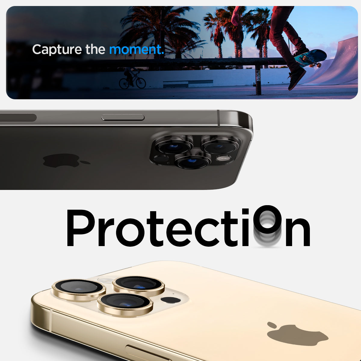 AGL05598 - iPhone 14 Pro / 14 Pro Max Optik Pro Lens Protector in gold  capture the moment. Protection.