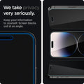 AGL05215 - iPhone 14 Pro Screen Protector EZ FIT GLAS.tR Privacy showing we take privacy very seriously. Keep your information to yourself. Screen blacks out at an angle.