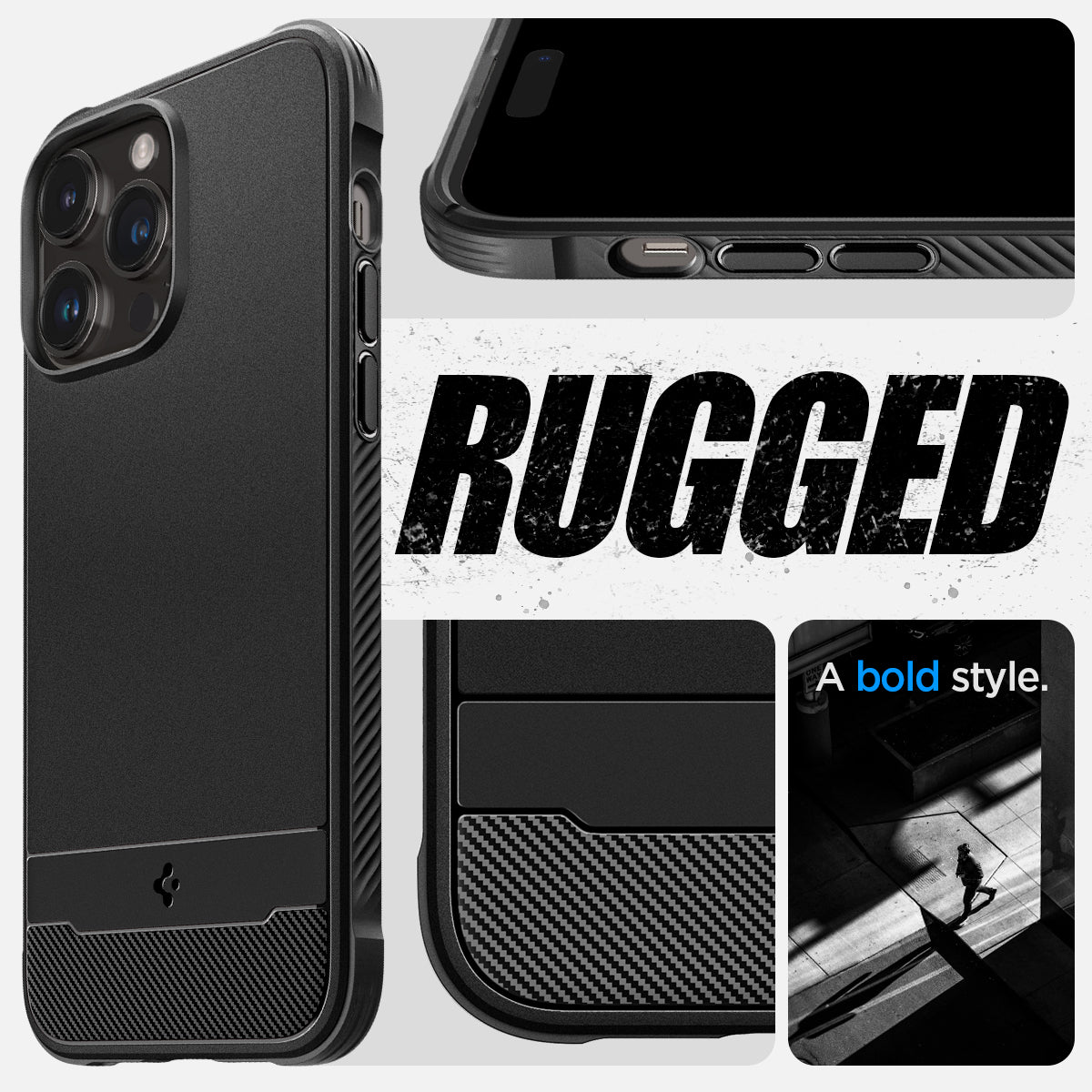 ACS04956 - iPhone 14 Pro Case Rugged Armor (MagFit) showing rugged. A bold style.