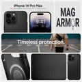 ACS04844 - iPhone 14 Pro Max Case Mag Armor (MagFit) in matte black Not compatible with iPhone 14, 14plus, 14 pro. mag armor. Timeless protection.