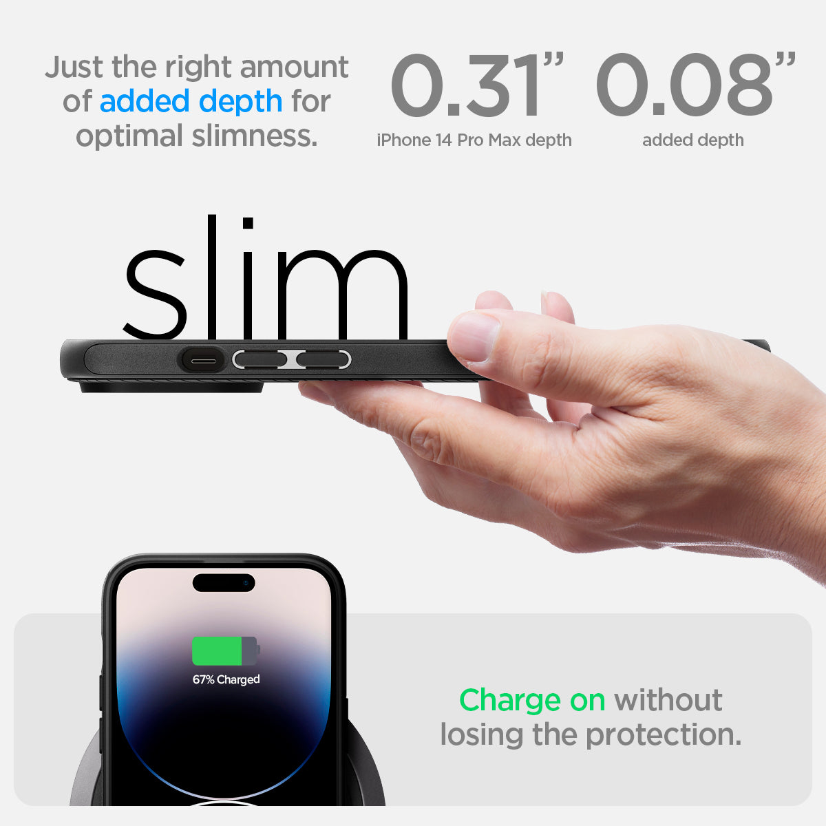 ACS04844 - iPhone 14 Pro Max Case Mag Armor (MagFit) in matte black  just the right amount of added depth for optimal slimness. Charge on without losing the protection.