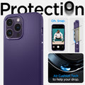 ACS05584 - iPhone 14 Pro Max Case Mag Armor (MagFit) in deep purple showing protection. Oh snap. Air cushion tech to fight against drops.