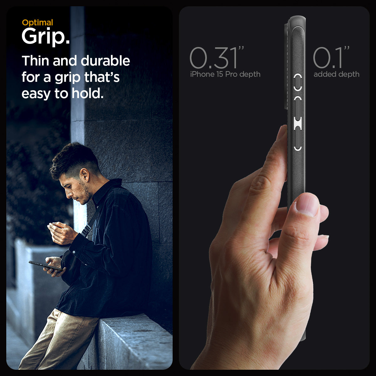 ACS06736 - iPhone 15 Pro Case Mag Armor (MagFit) in matte black optimal grip. Thin and durable for a grip that's easy to hold.