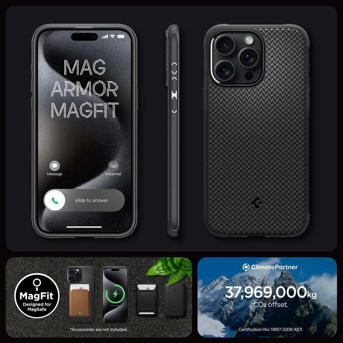 ACS06736 - iPhone 15 Pro Case Mag Armor (MagFit) in matte black mag armor magfit. magfit designed for magsafe. 