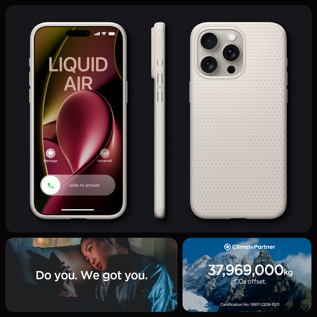 ACS07217 - iPhone 15 Pro Case Liquid Air in Natural Titanium showing the different angles. do you. we got you.