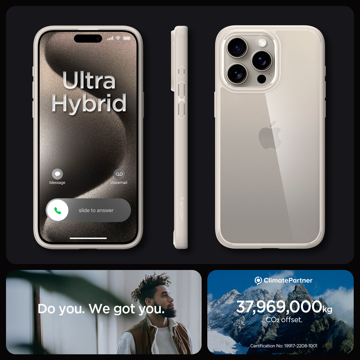 ACS07209 - iPhone 15 Pro Max Ultra Hybrid Case in Natural Titanium showing the different angles