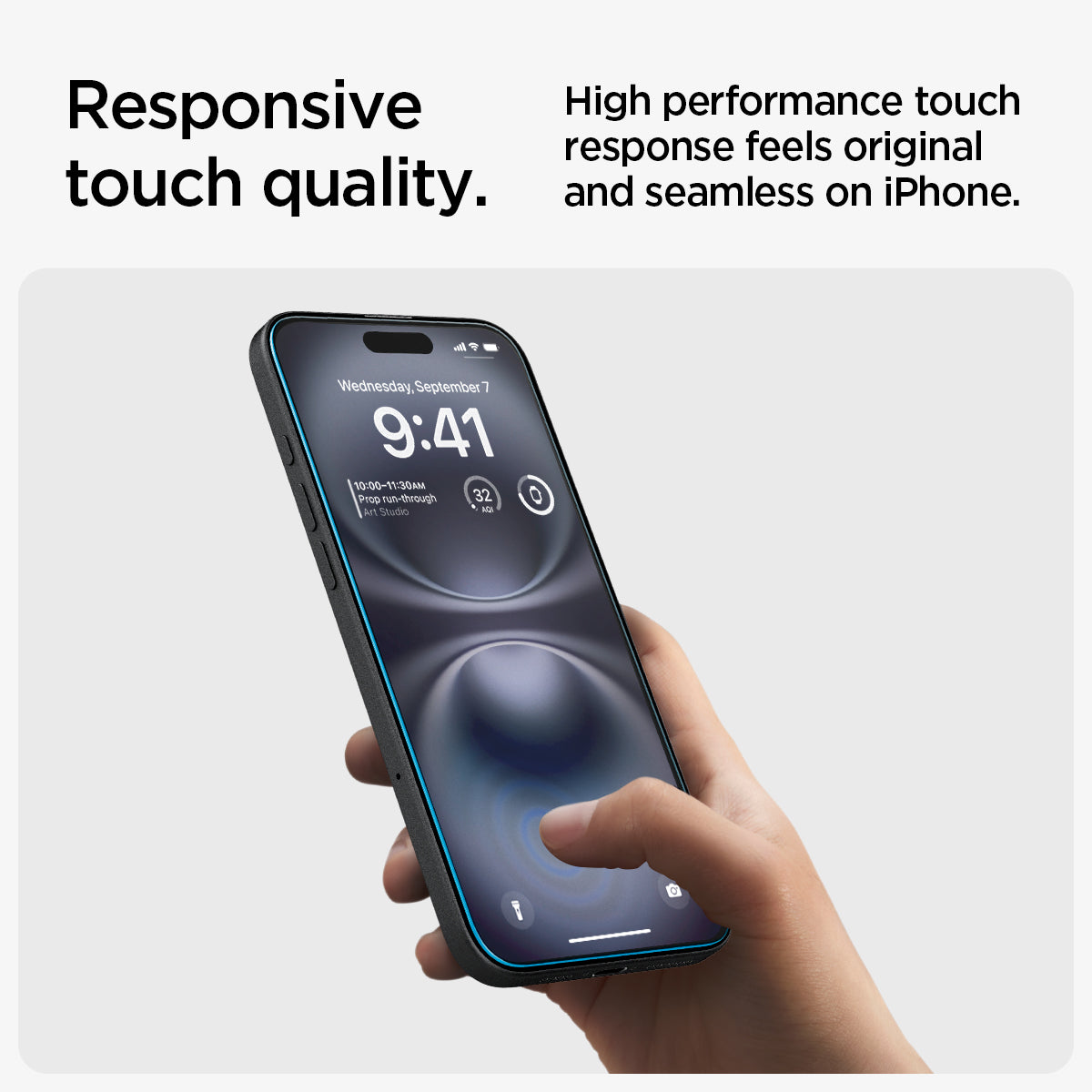 AGL06903 - iPhone 16 GLAS.tR EZ Fit Sensor Protected showing the responsive touch quality. High performance touch response feels original and seamless on iPhone