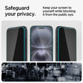 AGL06885 - iPhone 16 Plus GLAS.tR EZ Fit Privacy showing how to safeguard your privacy. Keep you screen to yourself while blocking it from the public eye