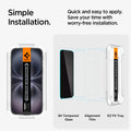 AGL06885 - iPhone 16 Plus GLAS.tR EZ Fit Privacy showing the simple installation. Quick and easy to apply. Save your time with worry-free installation. 9H Tempered Glass, Alignment Film and EZ Fit Tray