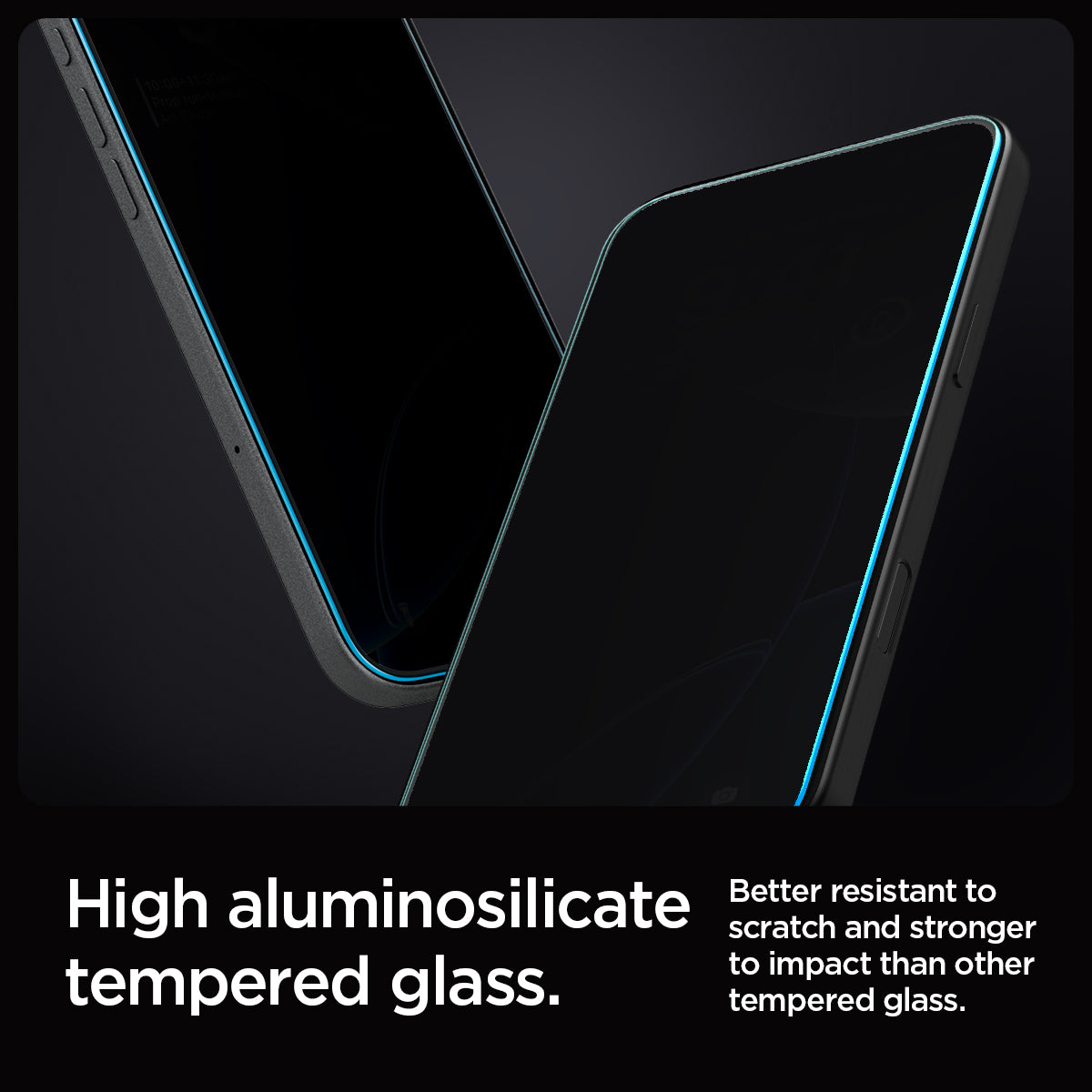 AGL07908 - iPhone 16 Pro Max GLAS.tR EZ Fit Privacy showing the high aluminosilicate tempered glass. Better resistant to scratch and stronger to impact than other tempered glass