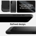 ACS08214 - iPhone 16 Case Rugged Armor (MagFit) in Matte Black showing the carbon fiber detailing and sleek design for your new iPhone. Refined design