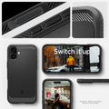 ACS08214 - iPhone 16 Case Rugged Armor (MagFit) in Matte Black showing the different angles