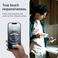 AGL03388 - iPhone 16e Screen Protector EZ FIT GLAS.tR Privacy showing the true touch responsiveness. Feels and responds the same as the original screen