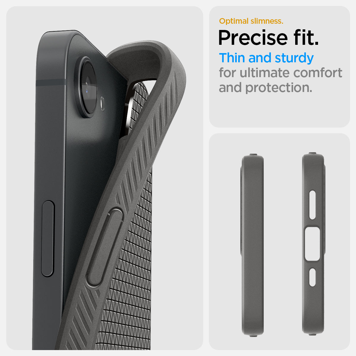 ACS09532 - iPhone 16e Case Liquid Air in Marble Gray showing the optimal slimness. Precise fit. Thin and sturdy for ultimate comfort and protection