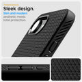 ACS09151 - iPhone 16e Case Liquid Air (MagFit) in Matte Black showing the textured grooves. Sleek design, slim and modern aesthetic meets total protection