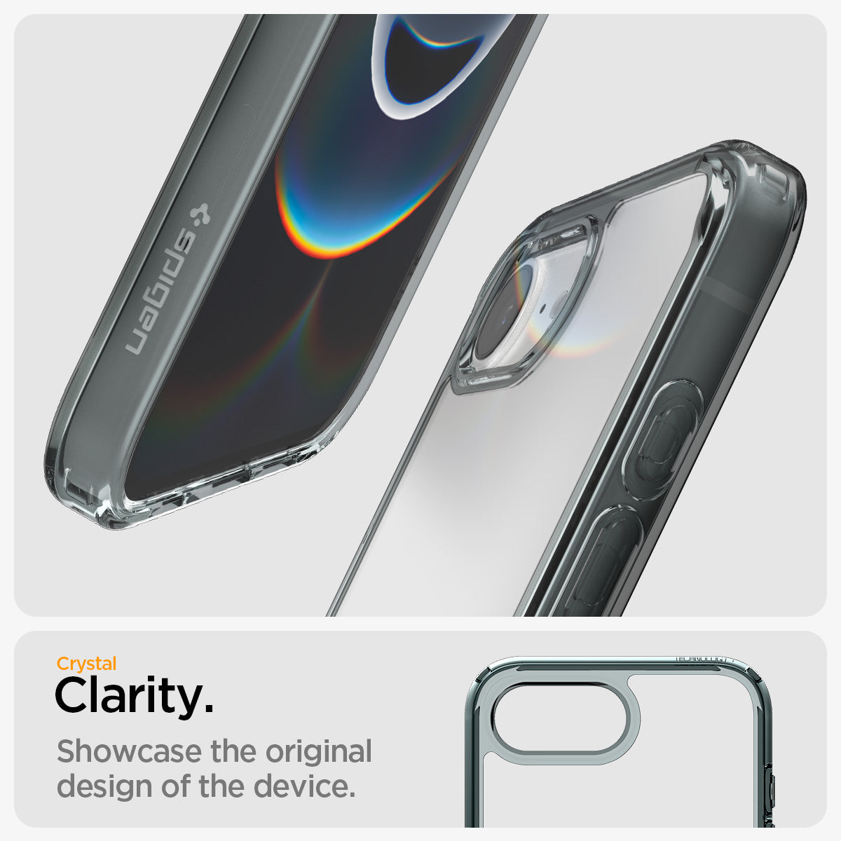 ACS09531 - iPhone 16e Case Ultra Hybrid in Space Crystal showing the crystal clarity. Showcase the original design of the device