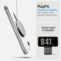 ACS09140 - iPhone 17e Case Ultra Hybrid (MagFit) in Carbon Fiber showing the stronger MagFit. Improved magnets for snappy and strong connection. Always ready to StandBy