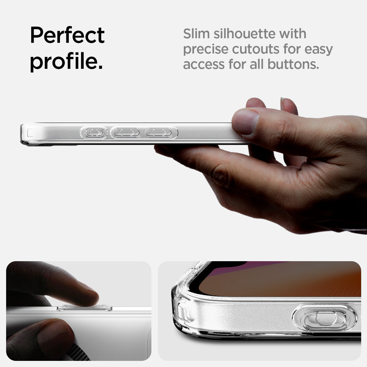 ACS09140 - iPhone 16e Case Ultra Hybrid (MagFit) in Carbon Fiber showing the perfect profile. Slim silhouette with precise cutouts for easy access for all buttons