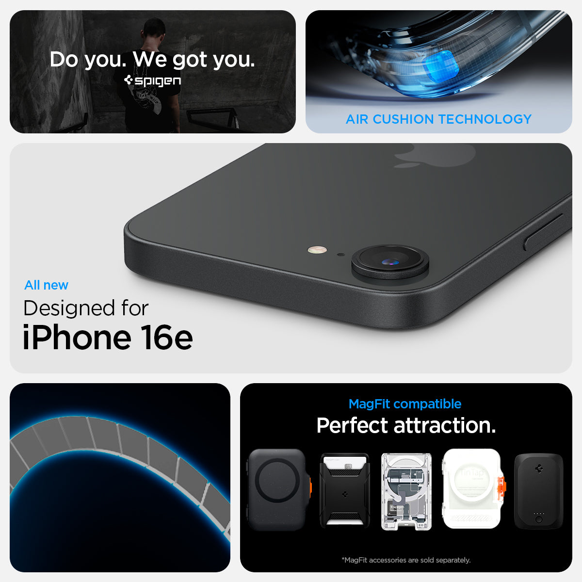 ACS09144 - iPhone 16e Case Ultra Hybrid (MagFit) in Frost Black showing the all new design for iPhone 16e. MagFIt compatible