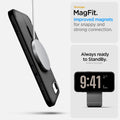 ACS09144 - iPhone 16e Case Ultra Hybrid (MagFit) in Frost Black showing the stronger MagFit. Improved magnets for snappy and strong connection. Always ready to StandBy