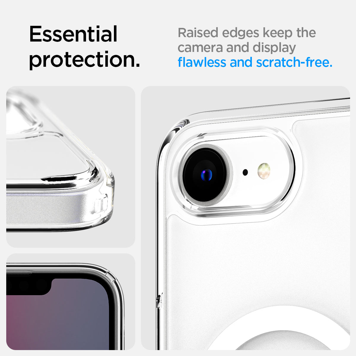 ACS09145 - iPhone 16e Case Ultra Hybrid (MagFit) in Frost White showing the essential protection. Raised edge keep the camera and display flawless and scratch-free