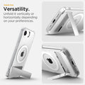 ACS09148 - iPhone 16e Case Ultra Hybrid S (MagFit) in Clear White showing the hands-free versatility. Unfold it vertically or horizontally depending on your preferences