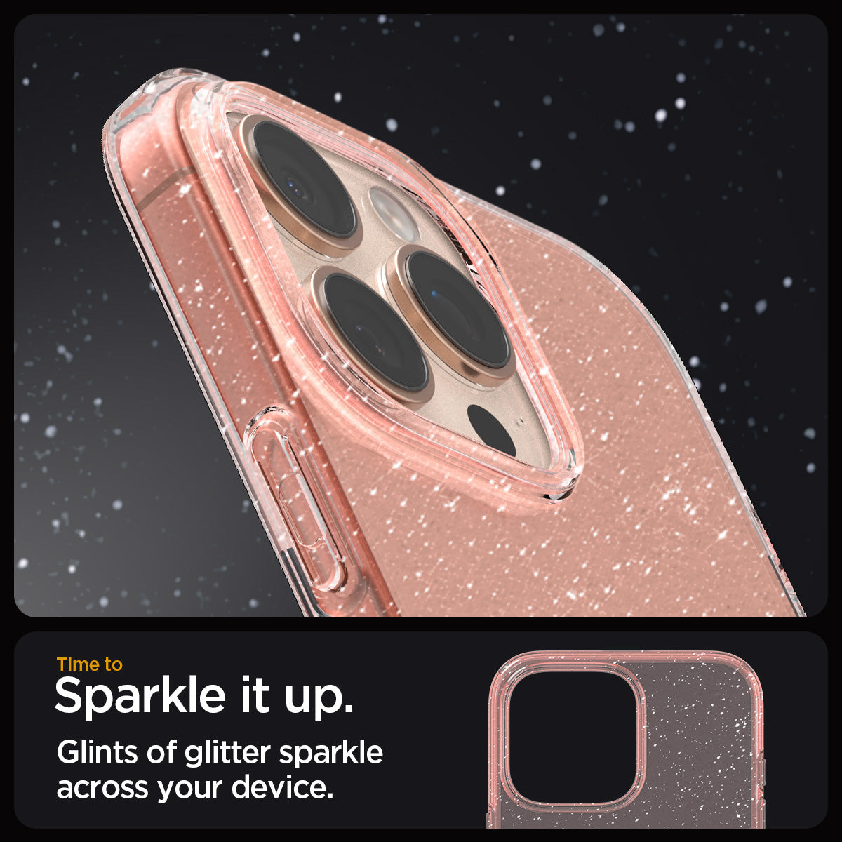 ACS08114 - iPhone 16 Pro Case Liquid Crystal Glitter in Rose Quartz time to sparkle it up. glints of glitter sparkle across your device.