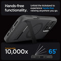 ACS08379 - iPhone 16 Pro Case Ultra Hybrid S (MagFit) in Frost Black hands free functionality. Unfold the kickstand to experience hands free viewing anywhere you go. tested durability 10,000x 