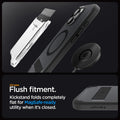 ACS08379 - iPhone 16 Pro Case Ultra Hybrid S (MagFit) in Frost Black all new flush fitment. Kick stand folds completely flat for mag safe ready utility when it's closed.