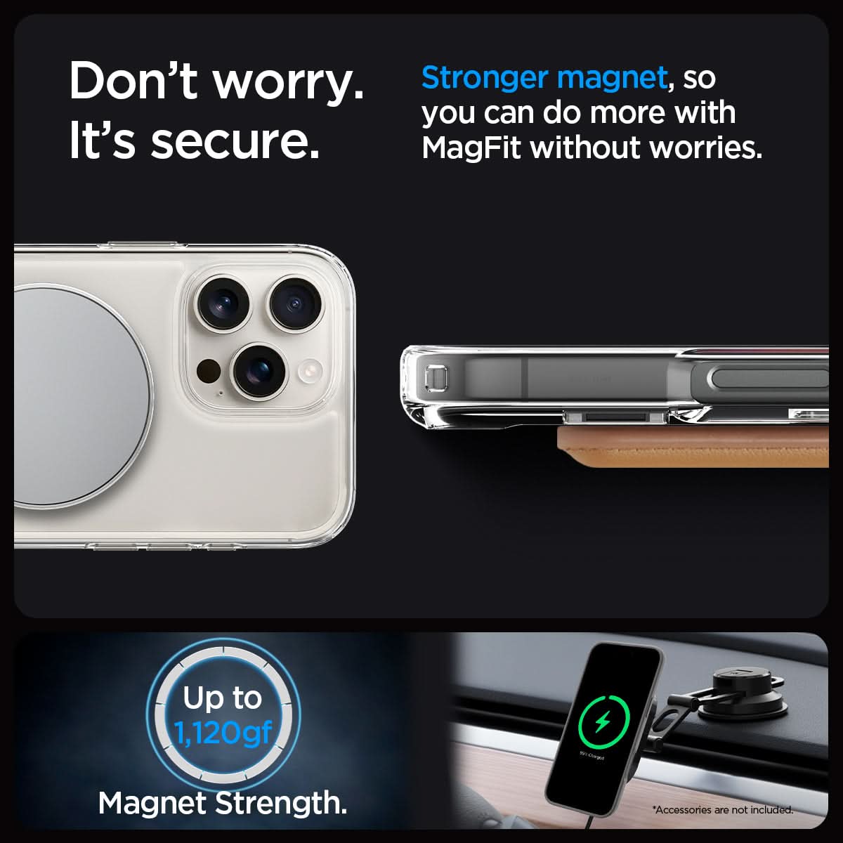 ACS08009 - iPhone 16 Pro Max Case Ultra Hybrid S (MagFit) in Crystal Clear don't worry. It's secure. Stronger magnet, so you can do more with magfit without worries. up to 1,120gf. Magnet strength.