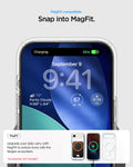 ACS10051 - iPhone 17 Air Ultra Hybrid (MagFit) in Clear White showing magfit compatible. snap into magfit. upgrade your daily carry with magfit to unlock more with the spigen ecosystem.