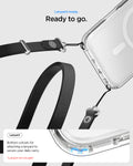 ACS10082 - iPhone 17 Ultra Hybrid (MagFit) in Clear White showing lanyard ready to go. bottom cutouts for attaching a lanyard to secure our daily carry