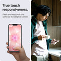 AGL03388 - iPhone 17e Screen Protector EZ FIT GLAS.tR Privacy showing the true touch responsiveness. Feels and responds the same as the original screen
