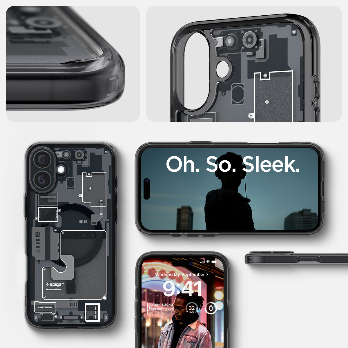 ACS08078 - iPhone 16 Plus Case Ultra Hybrid Zero One (MagFit) in Zero One showing detail. oh. so sleek.