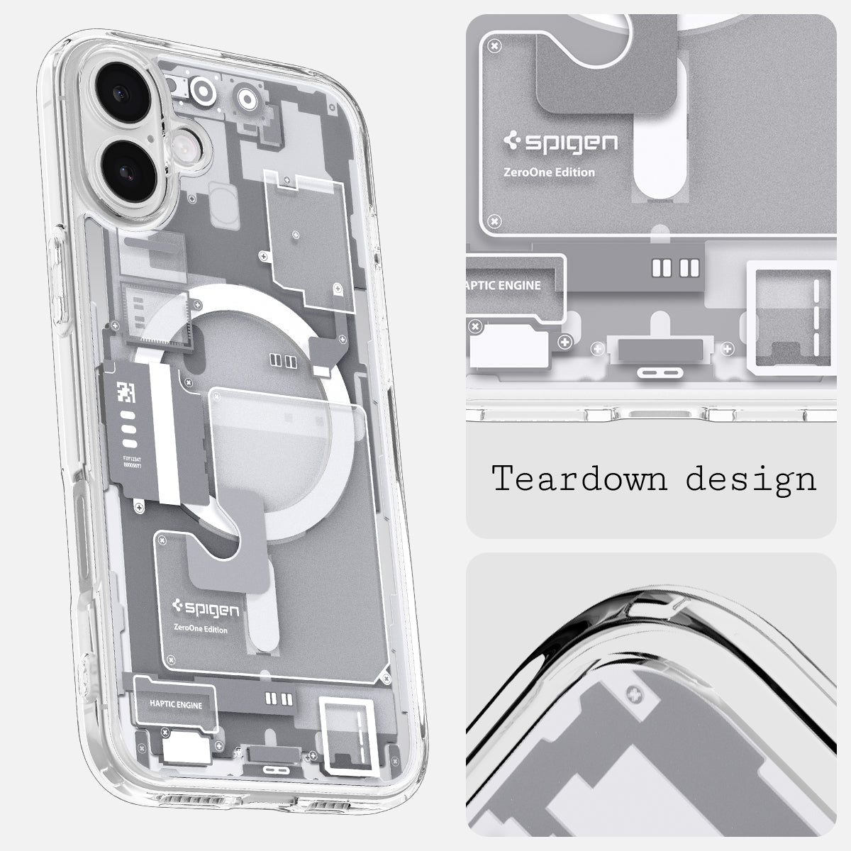 ACS08079 - iPhone 16 Plus Case Ultra Hybrid Zero One (MagFit) in Zero One White teardown design.