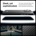 ACS08017 - iPhone 16 Pro Max Case Enzo Aramid in Black Silver sleek, yet, sophisticated. All new aramid fiber for unmatched durability and ultimate protection.