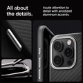 ACS08017 - iPhone 16 Pro Max Case Enzo Aramid in Black Silver all about the details. Acute attention to detail with anodized aluminum accents.