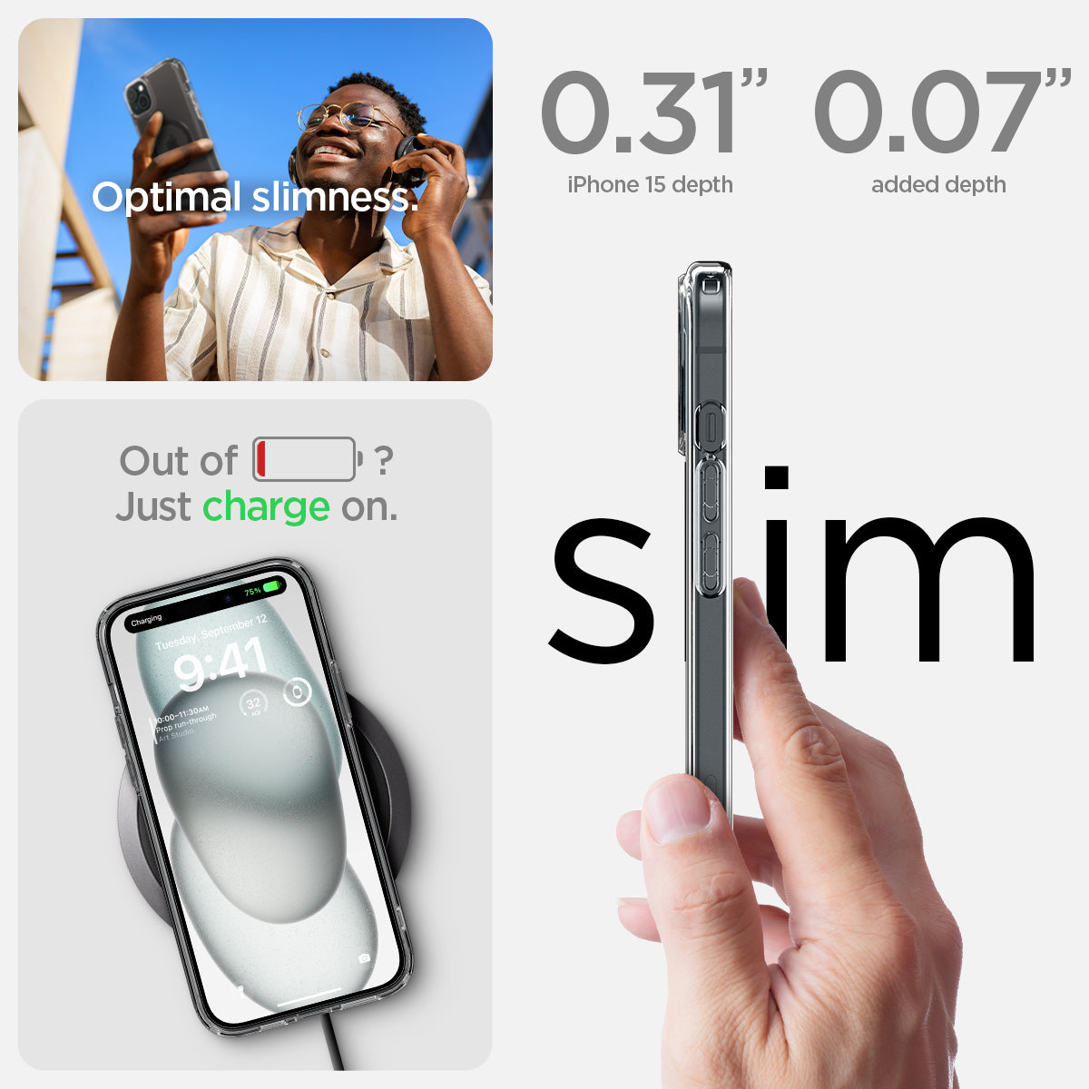ACS06805 - iPhone 15 Case Ultra Hybrid (MagFit) in carbon fiber showing the slim feature