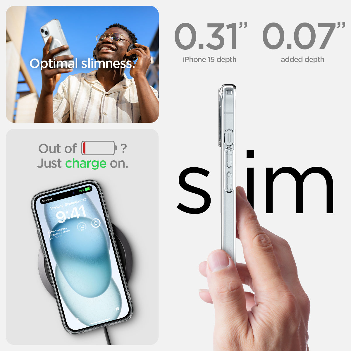 ACS06802 - iPhone 15 Case Ultra Hybrid (MagFit) in white showing the slim feature