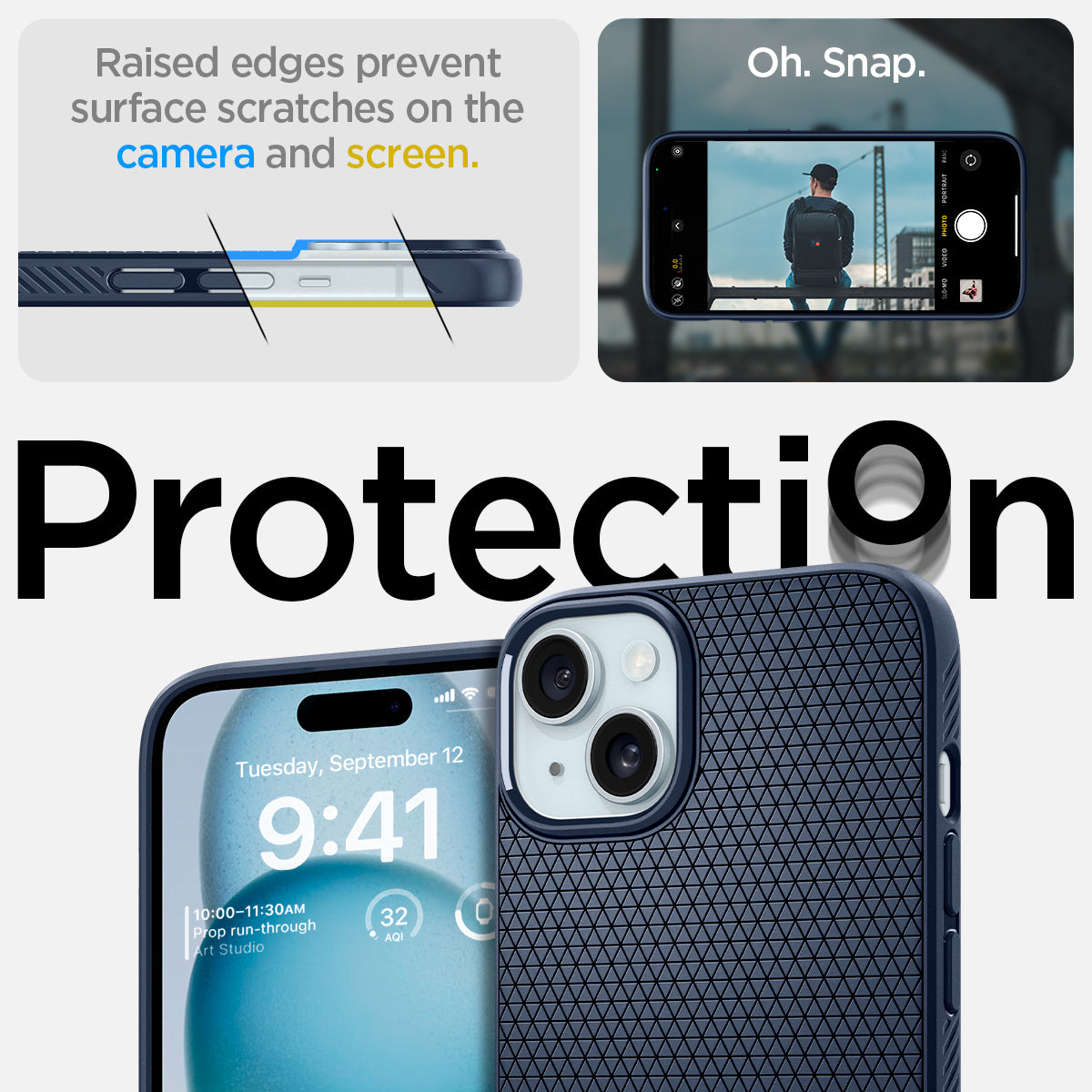 ACS06651 - iPhone 15 Plus Case Liquid Air in navy blue raised edges prevent surface scratches on the camera and screen