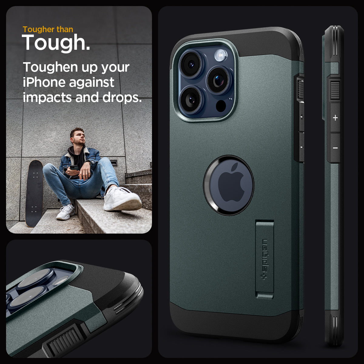 ACS06596 - iPhone 15 Pro Max Case Tough Armor (MagFit) in abyss green tougher than tough. toughen up your Phone against impacts and drops.