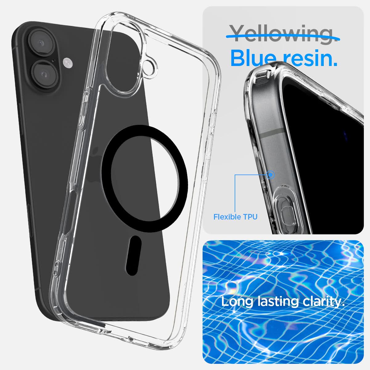 ACS08206 - iPhone 16 Case Ultra Hybrid (MagFit) in Black blue resin. Flexible TPU. long lasting clarity.