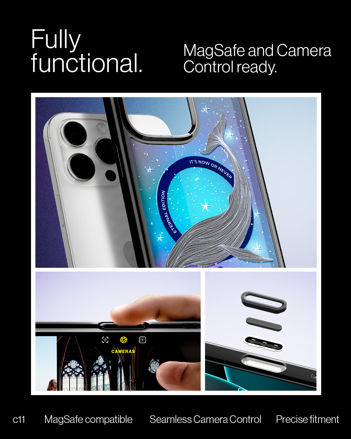 ACS09301 - iPhone 16 Pro Max Case c11 Series Eternal Edition (MagFit) in Eternal showing the fully functional. MagSafe and Camera Control ready. MagSafe compatible,  seamless camera control and precise fitment