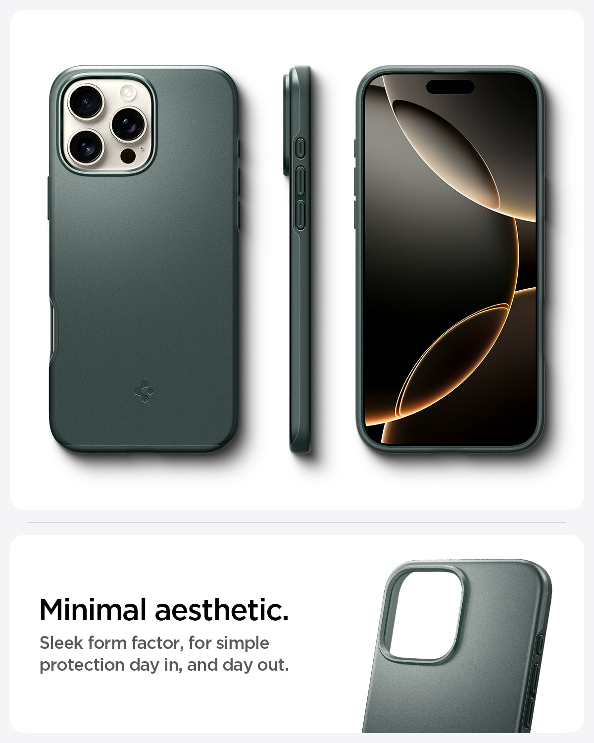 ACS08109 - iPhone 16 Pro Case Thin Fit (MagFit) in Abyss Green minimal aesthetic. Sleek form factor, for simple protection day in, and day out.