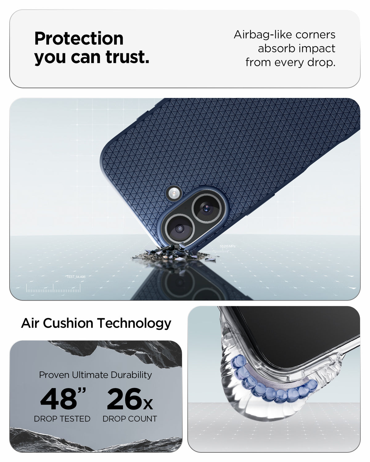 ACS09978 - iPhone 17 Liquid Air in Navy Blue protection you can trust. air bag like corners absorb impact from every drop. air cushion technology.