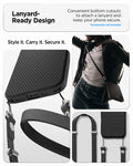ACS09977 - iPhone 17 Liquid Air in Matte Black showing lanyard ready design. convenient bottom cutouts to attach a lanyard and keep your phone secure