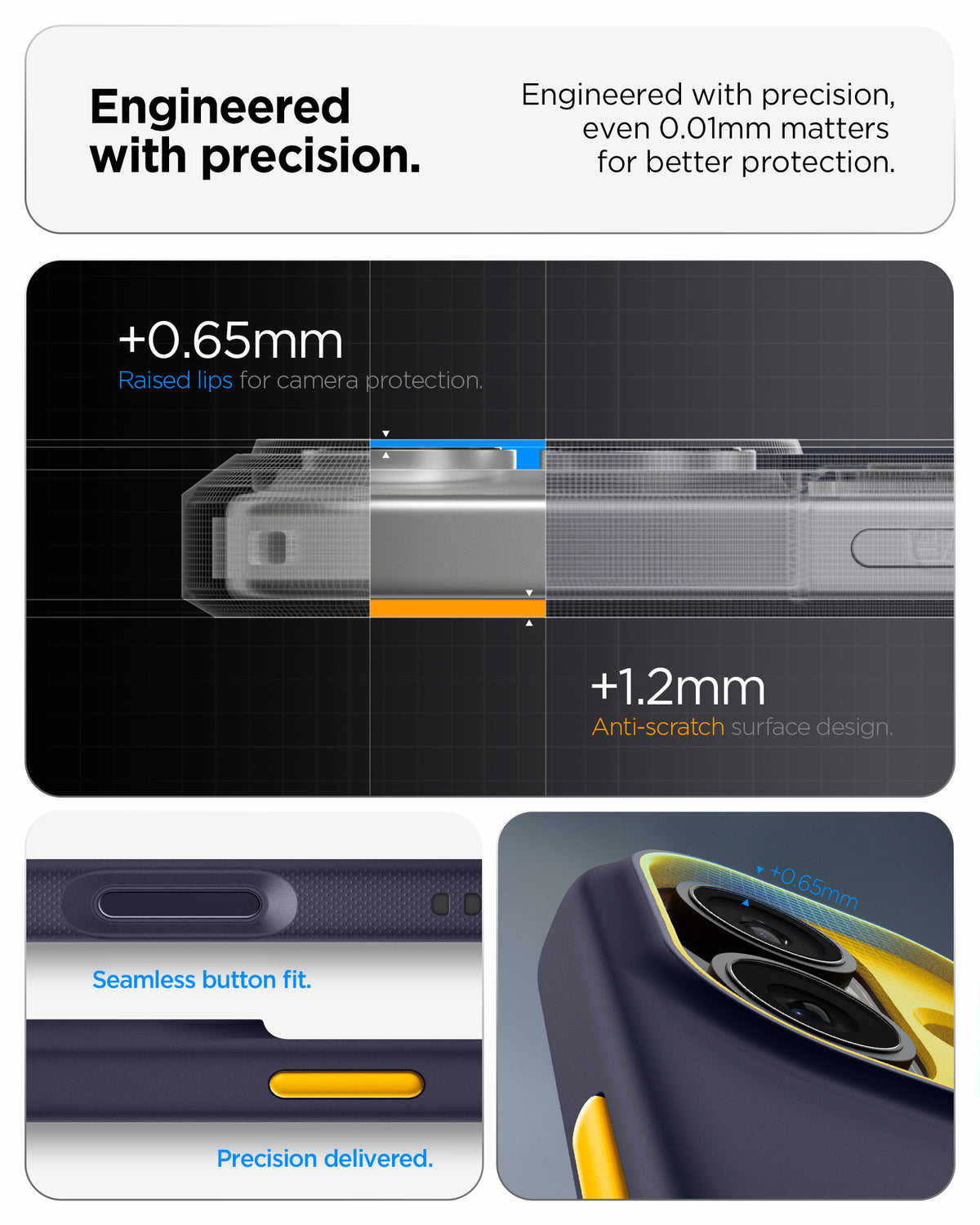 ACS09990 - iPhone 17 Nano Pop (MagFit) in Blueberry Navy showing the engineered with precision. Engineered with precision, even 0.01mm matters for better protection