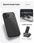 ACS09942 - iPhone 17 Pro Liquid Air in Matte Black showing beyond simple looks. liquid air. designed by spigen.