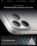 AGL10652 - iPhone 17 Pro Max Optik Pro XL EZ Fit Lens Protector in silver showing the High Aluminosilicate Tempered glass protects your lens with 9H tempered glass